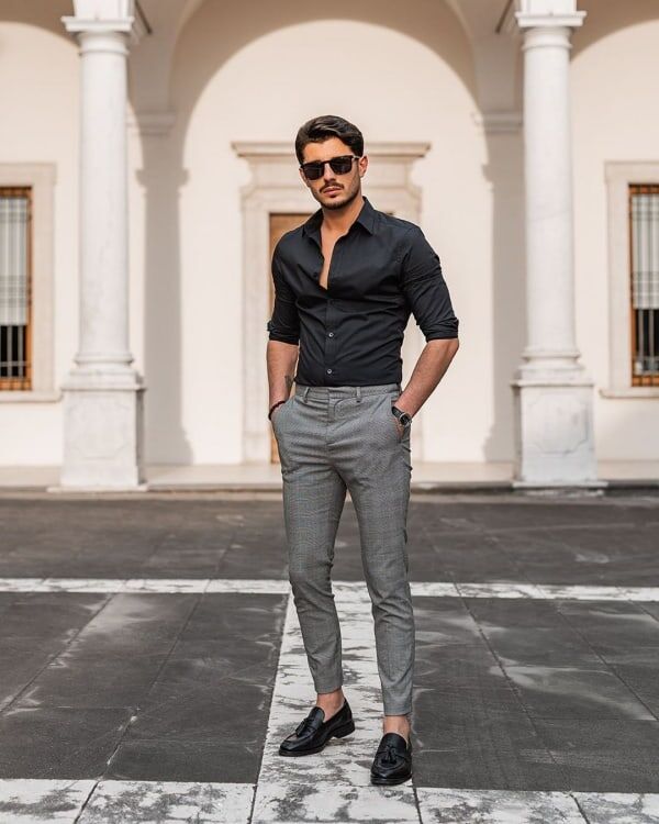What to Wear With Grey Pants  Black shirt outfits, Black shirt