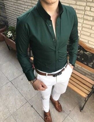 Men Slim Fit Lime Green Shirt