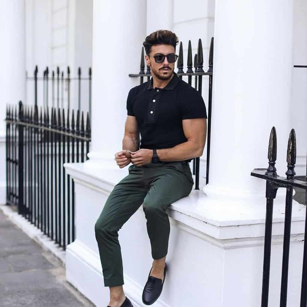 polo shirt green pants outfit